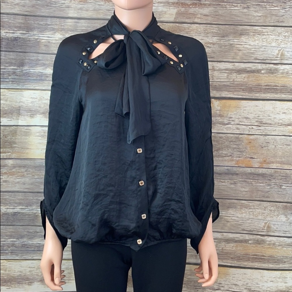 Tenax Black Button Down Blouse NWT